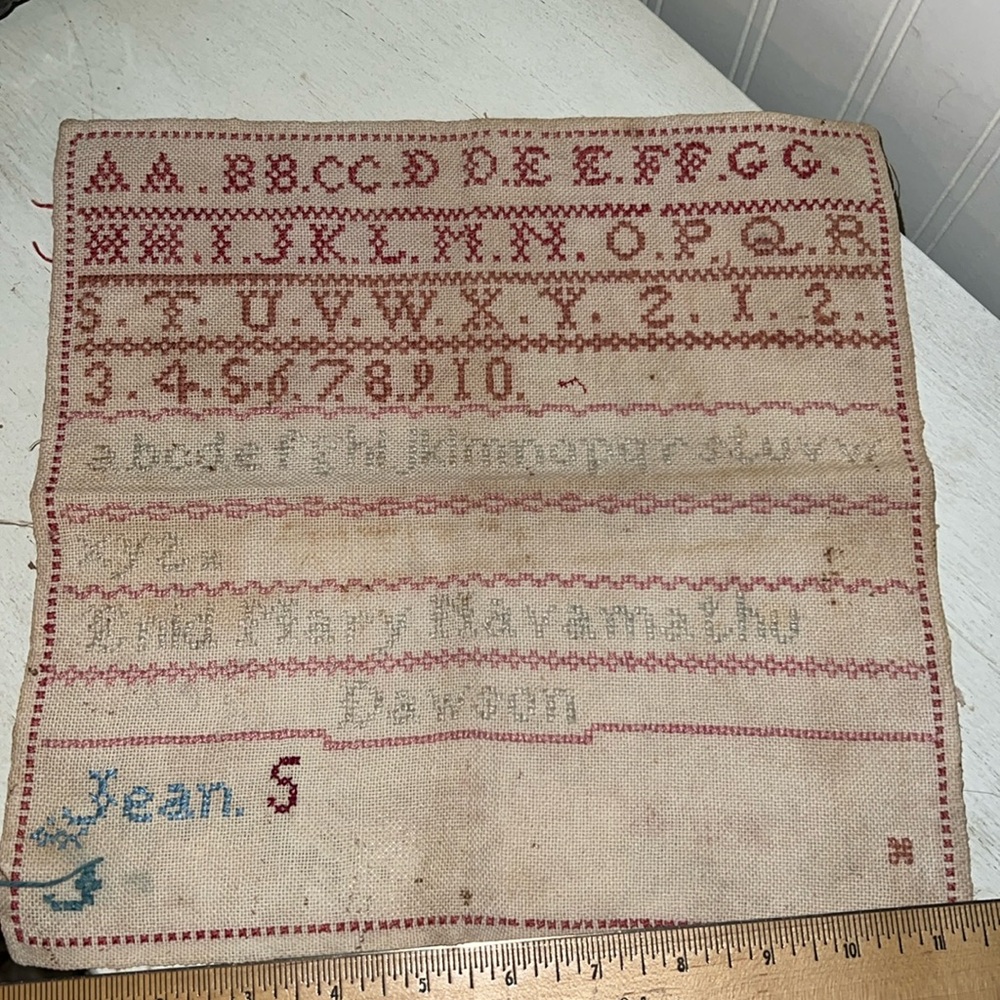 Antique Alphabet Sampler Embroidery Signed